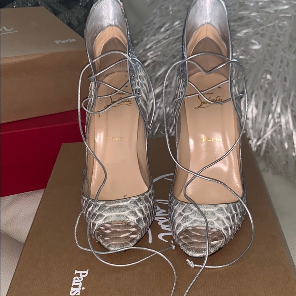 Christian louboutin silver pumps